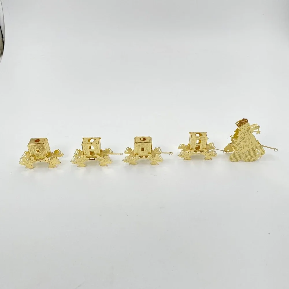 Vintage Gold Filigree Metal Angel and Carriage Christmas Ornament Set‎ 5pc